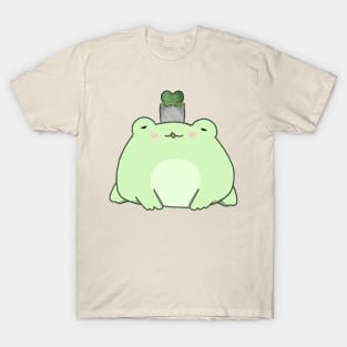 Chibi Frog With Succulent Plant (Light Green) T-Shirt